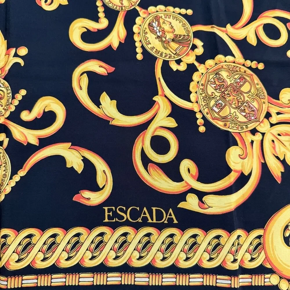 Escada Baroque Gold Black Silk Scarf 34”x35”